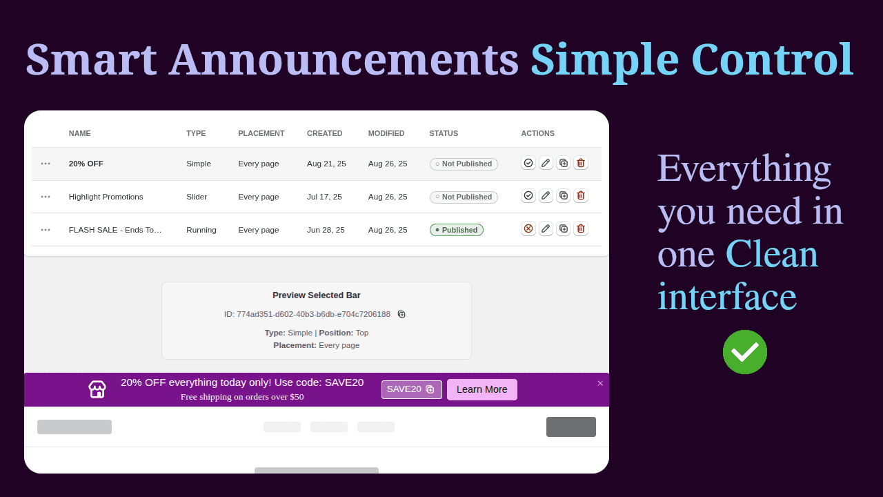 Namkos Announcement Bar control panel