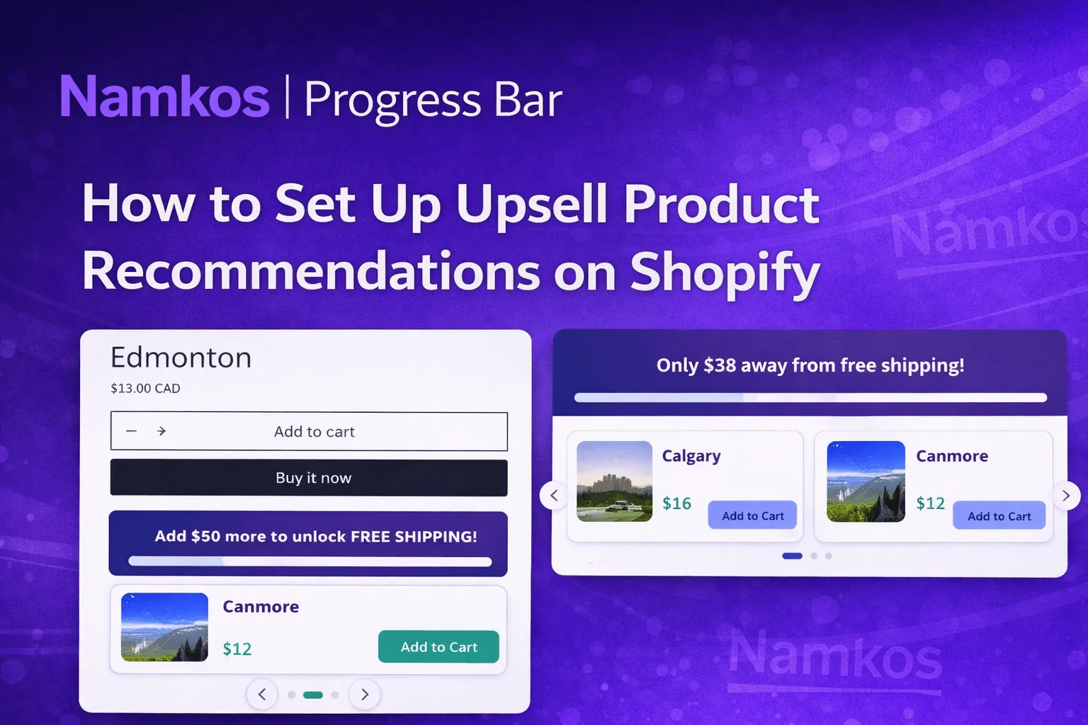 Shopify merchant setting up upsell product recommendations inside the Namkos Progress Bar dashboard