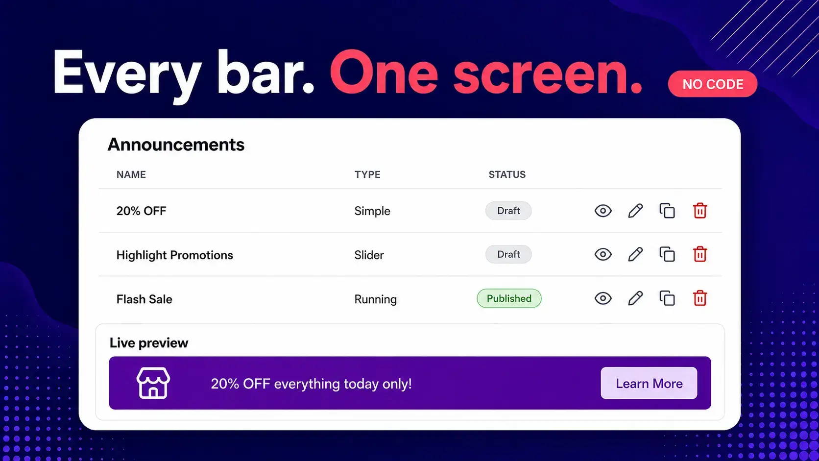 Namkos Announcement Bar control panel