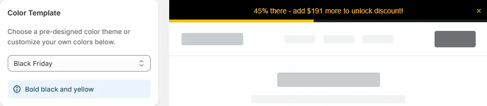 Namkos Progress Bar with Black Friday colour template showing bold black and yellow styling with discount message