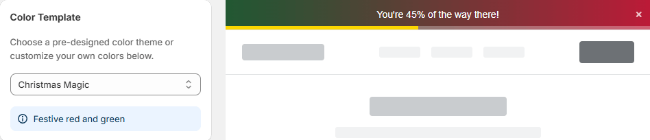 Namkos Progress Bar with Christmas Magic colour template showing festive red and green styling with progress indicator