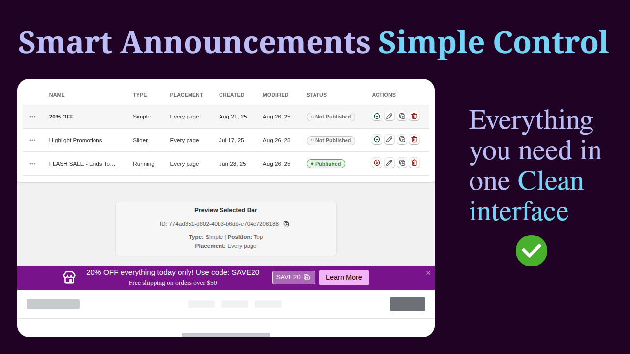 Namkos Announcement Bar preview on storefront