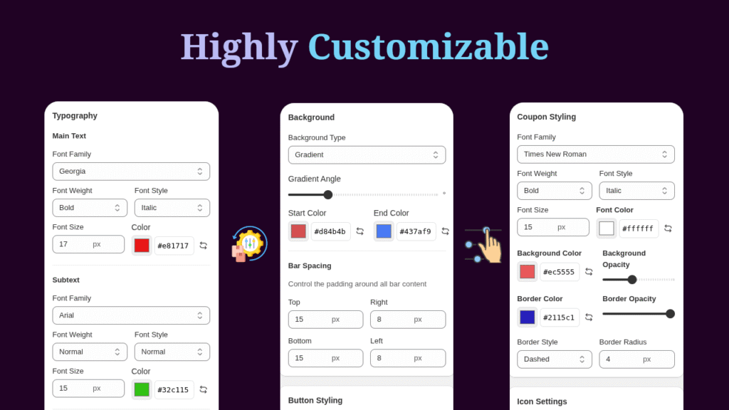 Namkos Announcement Bar preview styling tab
